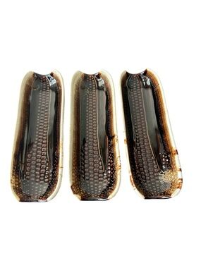 Pfaltzgraff VTG 70s  “Brown Drip" Ceramic Corn On The Cob Holder Dishes Set of 3